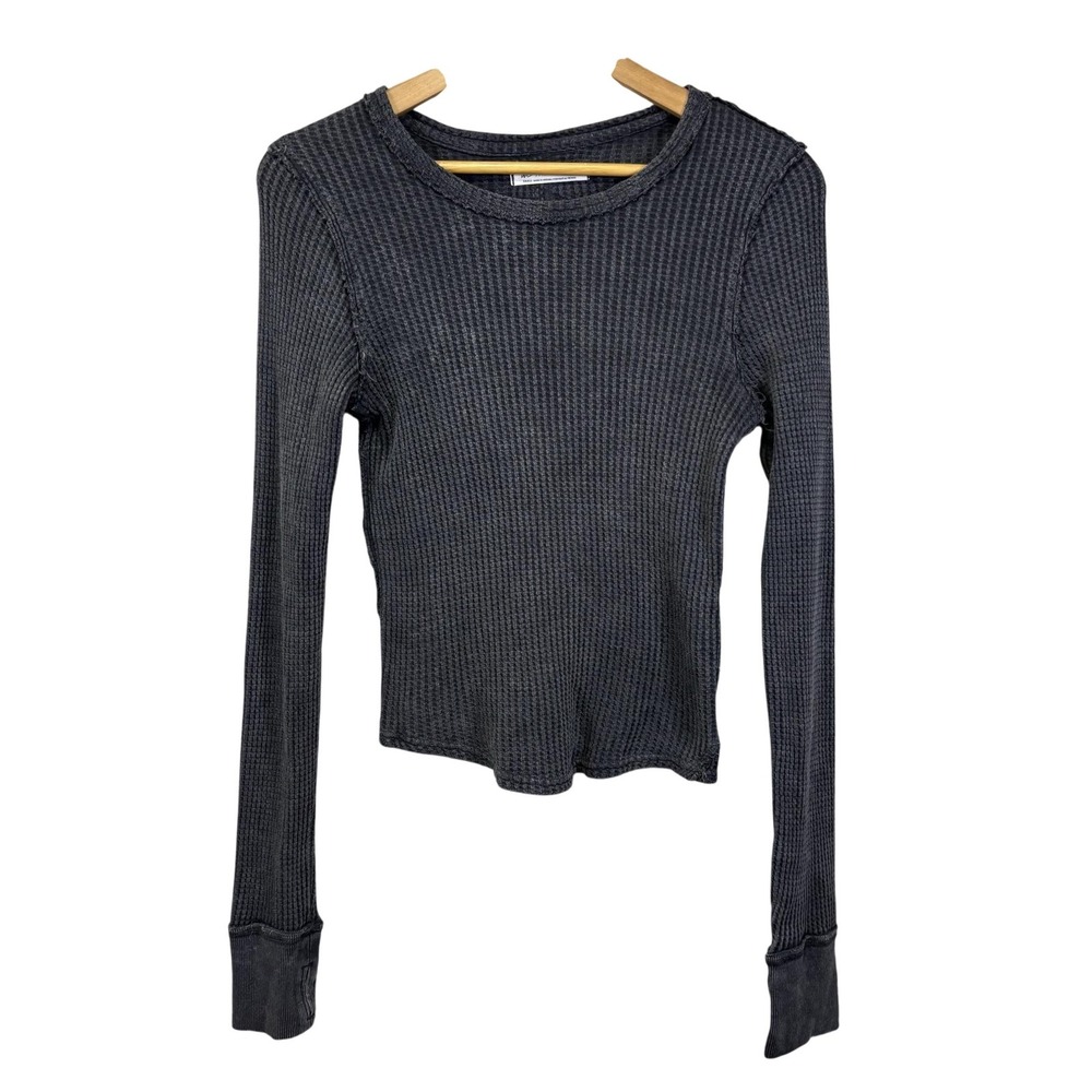 We The Free Waffle Knit Long Sleeve Scoop Tee Top Gray Womens Small OB1803865